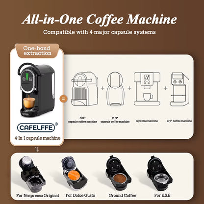 4-in-1 Capsule Coffee Machine with 20 Bar Pressure, 7-Level Water Adjustment, Hot & Cold Brew Function, 600ml Tank for Home and Office Use