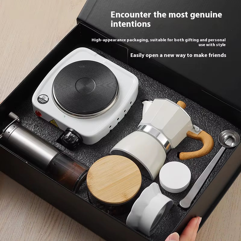 High-Grade Moka Pot Hand Coffee Maker with Double Valve Manual Power Source Gift for Coffee Lovers Coffee Bean Grinder