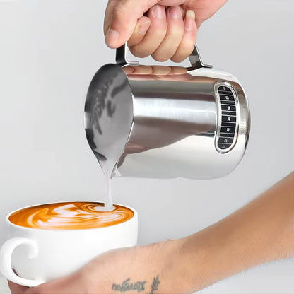 Stainless Steel Milk Frothing Pitcher with Precision Spout - Professional Grade Measuring Cup for Coffee Art
