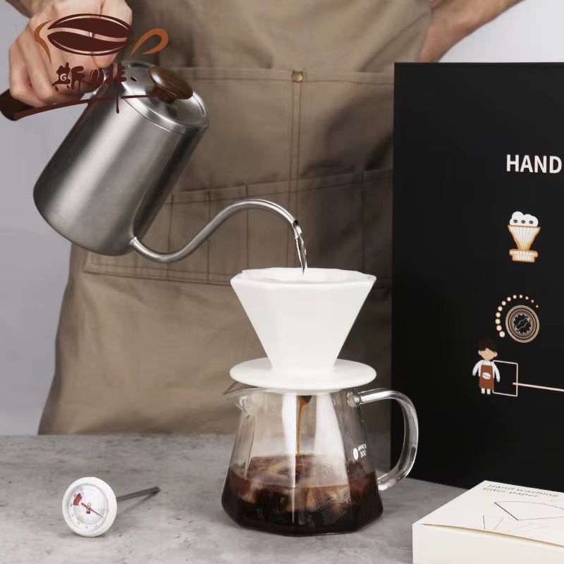 Hand Brew Coffee Gift Set with Dripper Kettle and Filter for Home Baristas and Coffee Lovers