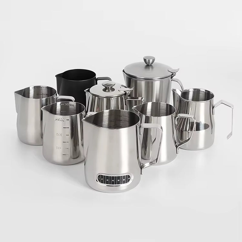 Stainless Steel Milk Frothing Pitcher with Precision Spout - Professional Grade Measuring Cup for Coffee Art