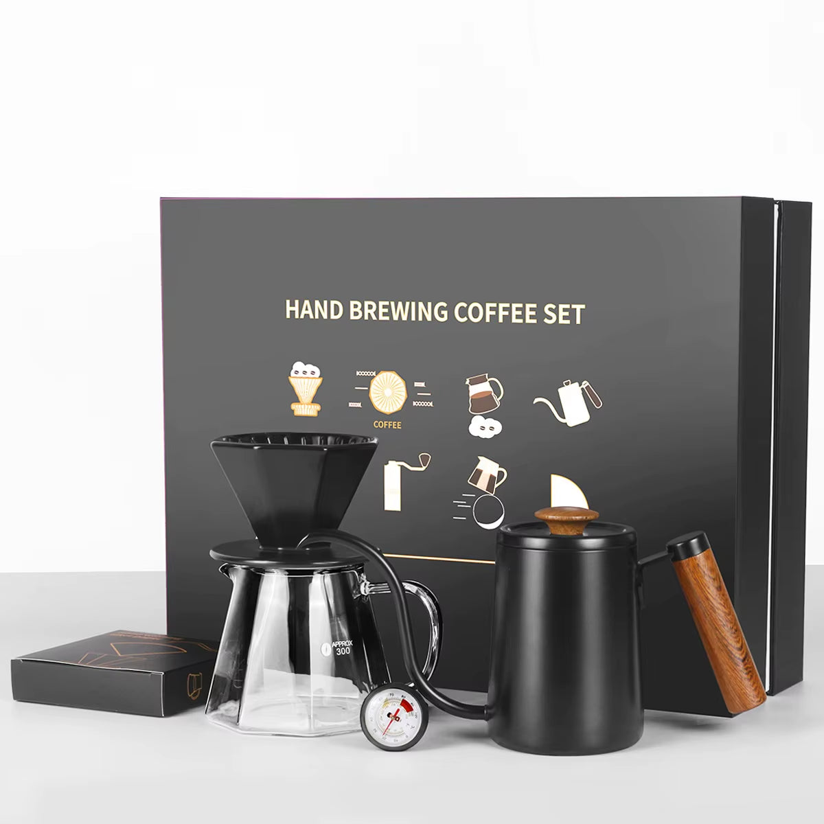 Hand Brew Coffee Gift Set with Dripper Kettle and Filter for Home Baristas and Coffee Lovers