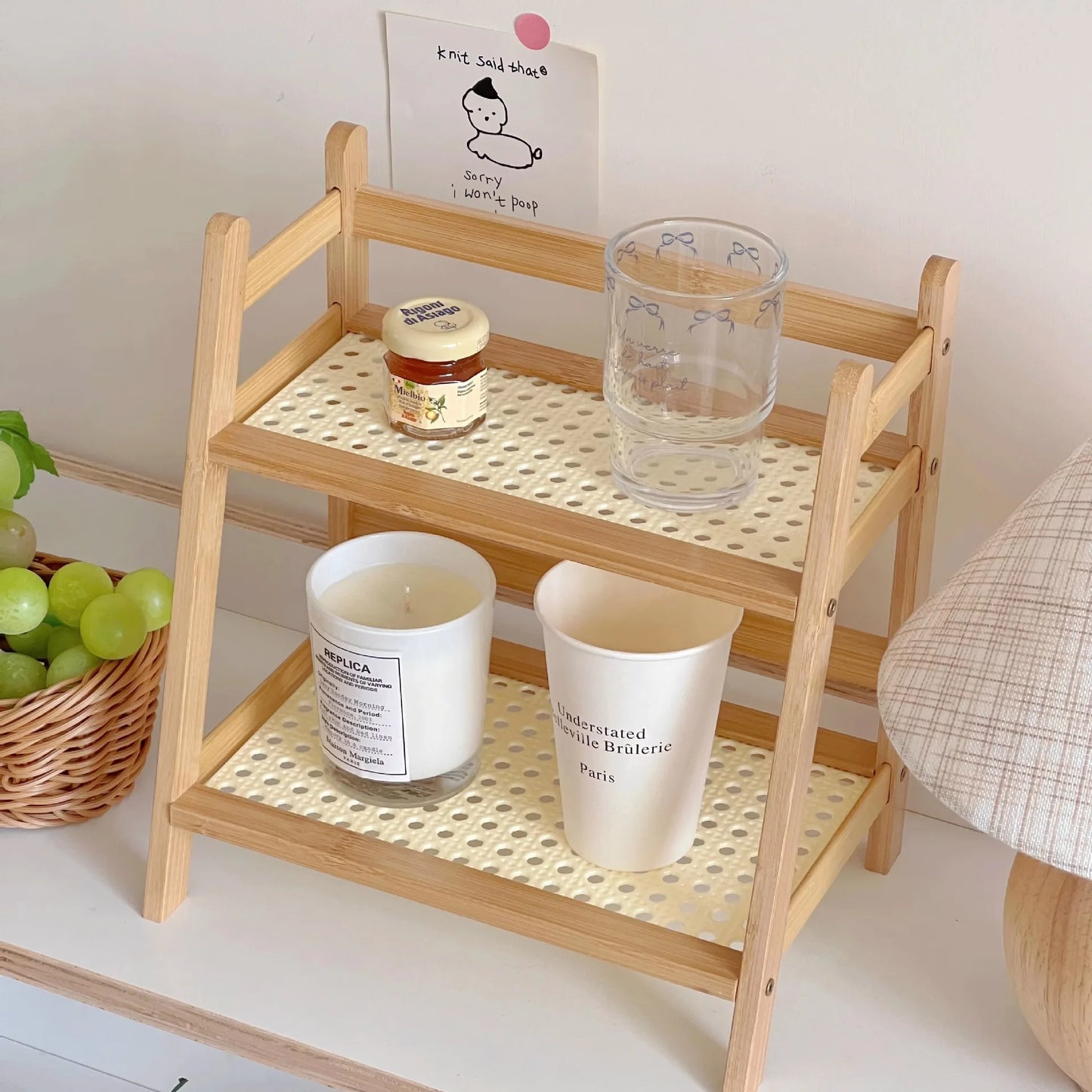 2-Tier Bamboo Countertop Organizer for Coffee Cups - Elegant Storage Solution for Hospitality, Residential, and Culinary Spaces