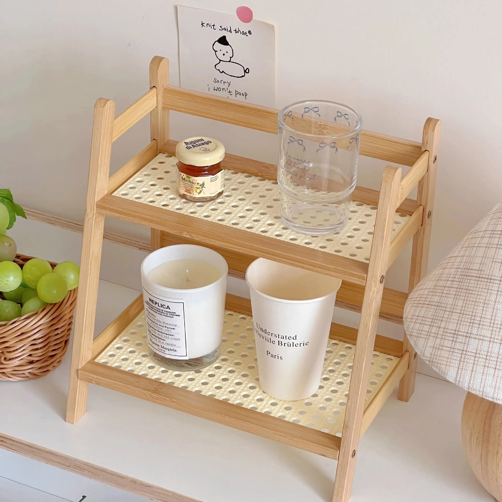2-Tier Bamboo Countertop Organizer for Coffee Cups - Elegant Storage Solution for Hospitality, Residential, and Culinary Spaces
