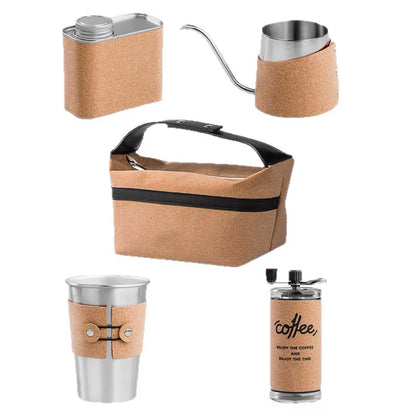 High-End Light Luxury Retro Brushed/Polished Hand-Brewed Coffee Pot Gift Set Custom Hand-Cranked Grinder Outdoor Coffee Set