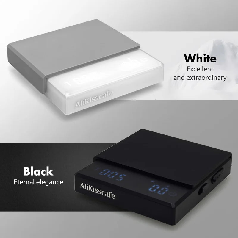 Alikiss Cafe High Precision Digital Coffee Scale - Electronic Measuring Tool for Espresso and Barista Applications (0.1g Accuracy)