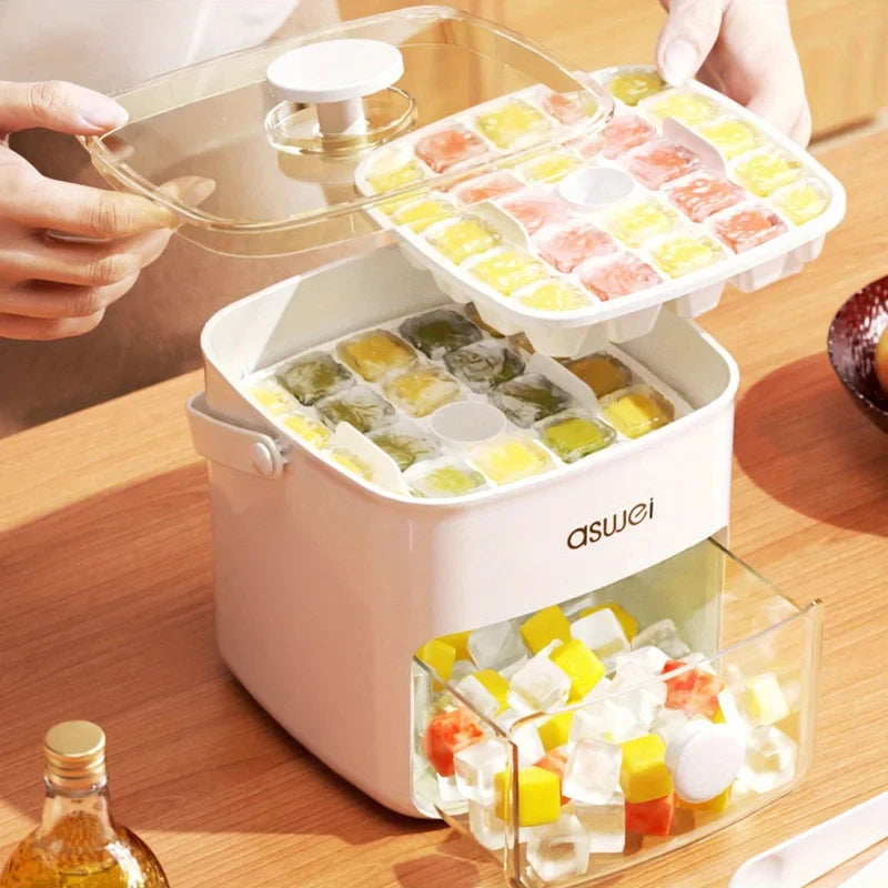 48-Cube Ice Maker with Easy-Press Lid - Dual Layer Design for Homemade Frozen Treats and Beverages, Essential Kitchen Tool