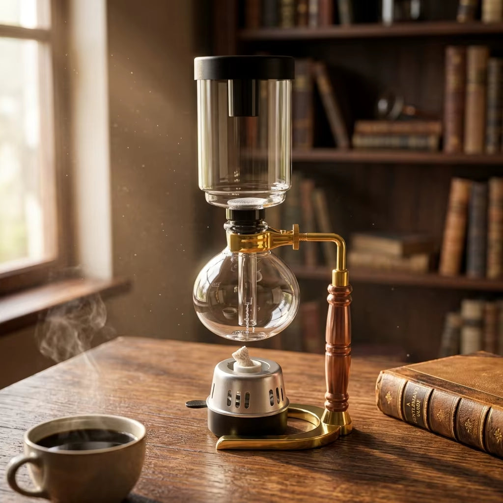 Modern Minimalist Filter-Free Siphon Coffee Maker Home-Use Brewing Set Transparent Glass Stainless Steel Components 3/5 Cup