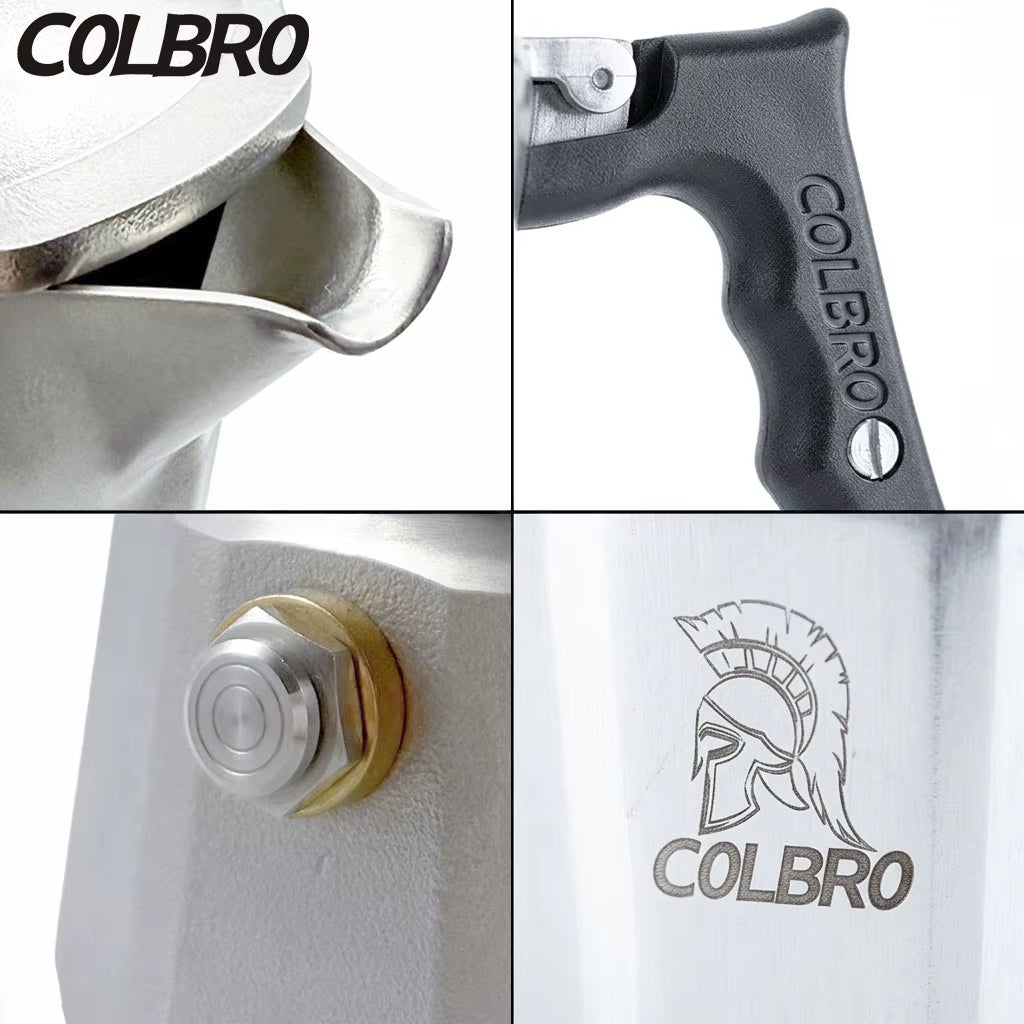 COLBRO Stainless Steel Portable Moka Pot Coffee Maker Set with Dosing Ring Funnel & Tamper All-In-One Home Barista Espresso Kit
