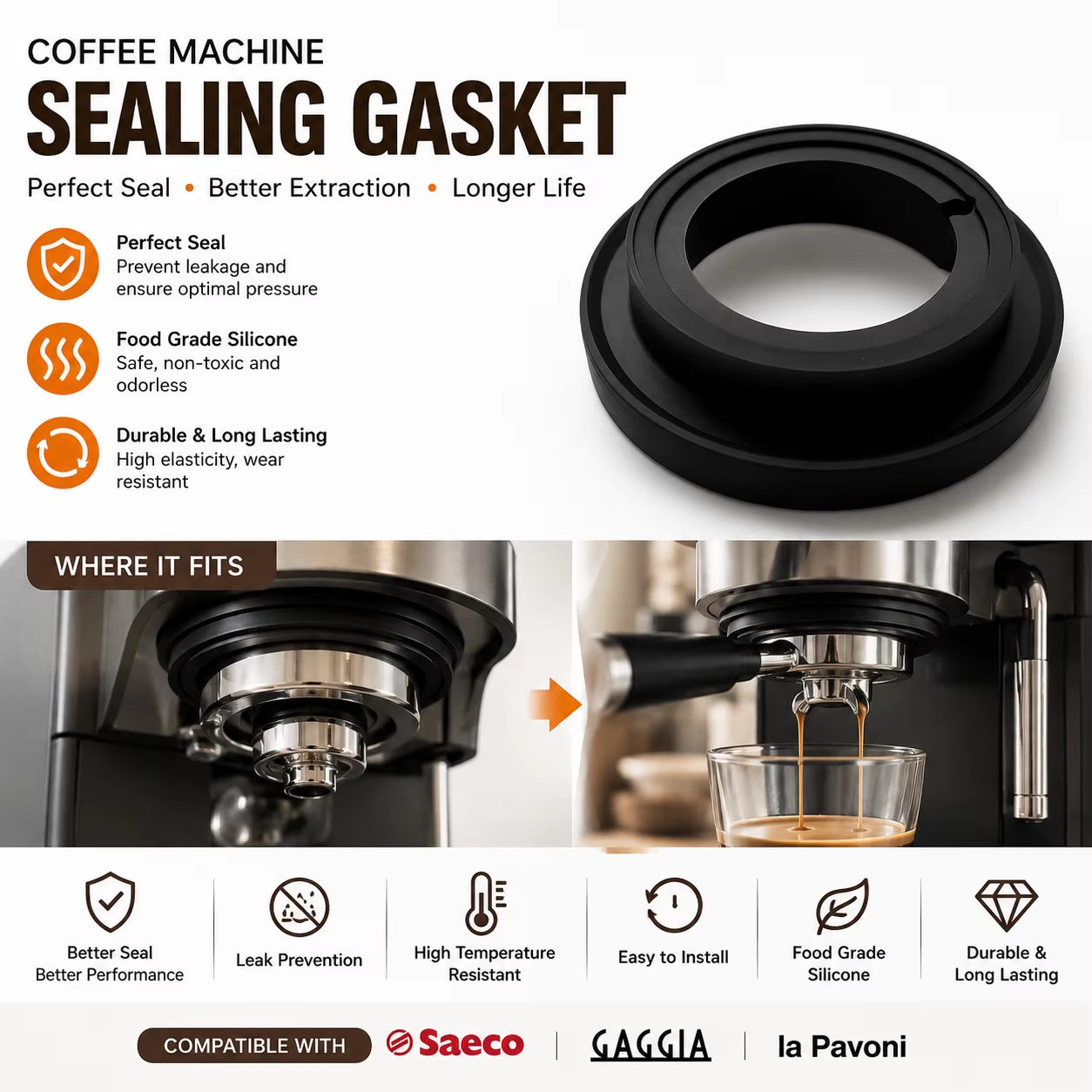 Custom Food-Grade EPDM Silicone Rubber O-Ring Sealing Gasket for Saeco, Gaggia, and La Pavoni Espresso Machines
