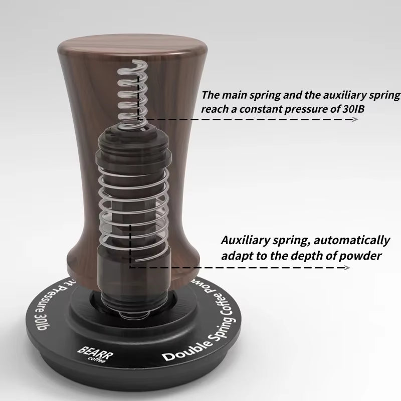 BEARR Coffee Tamper Double Spring Coffee Powder Walnut Handle Constant Pressure Springcoffeetamper 51/53/53.7/58.35 Barista Tool