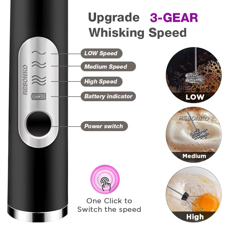 Automatic USB Rechargeable Stainless Steel Handheld Milk Frother and Coffee Mixer - Electric Matcha Whisk and Foam Maker M005