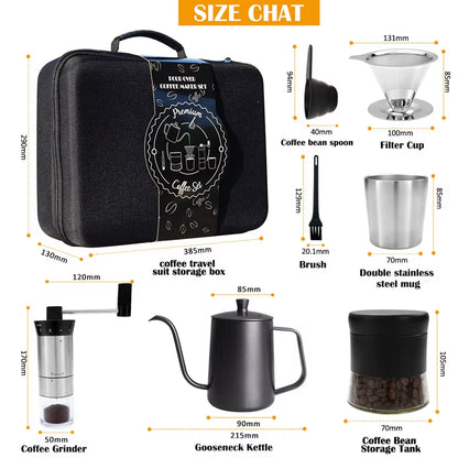8PCS Portable Pour over Coffee Maker Kit Travel Camping Gift Box Set Stainless Steel Components Ideal for Coffee Lovers Outdoor