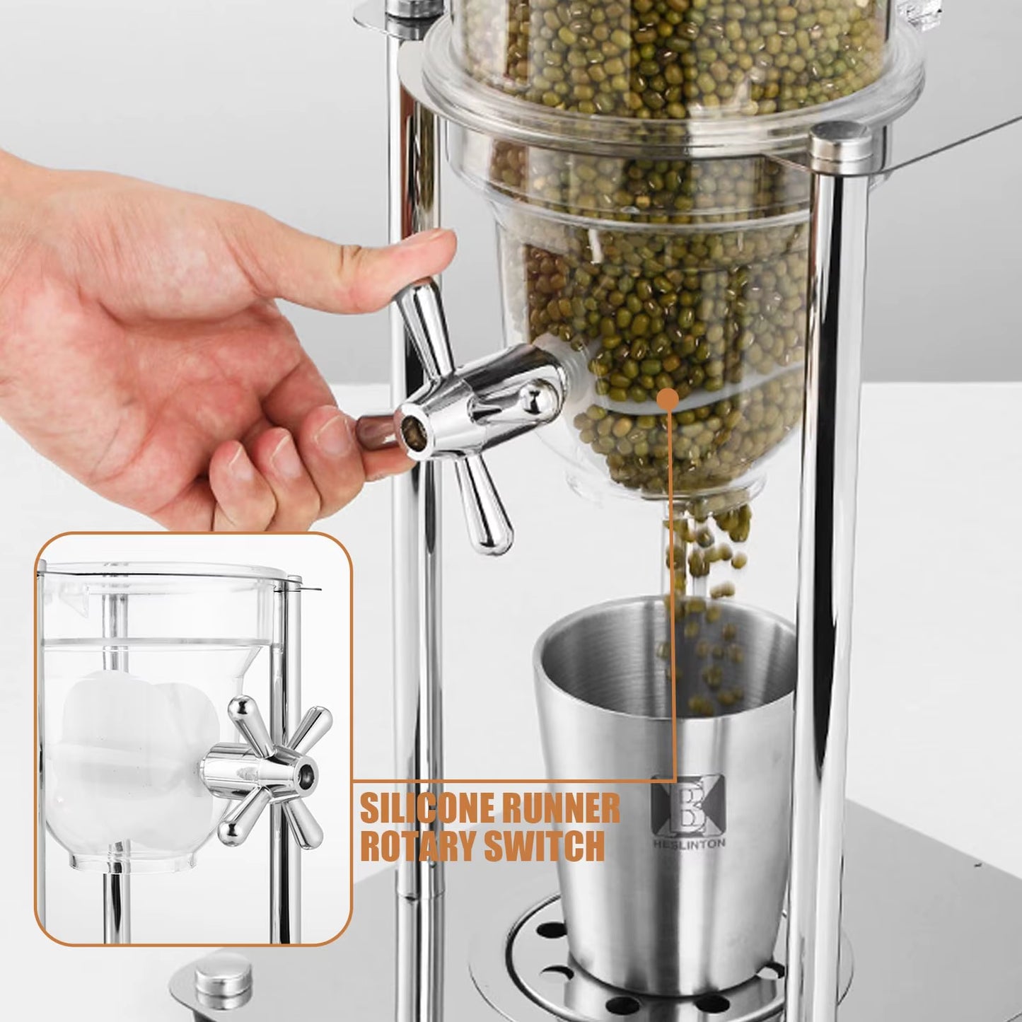 Stainless Steel Grain and Cereal Dispenser - Coffee Bean Storage Container (3.5L, 7L, 10.5L)