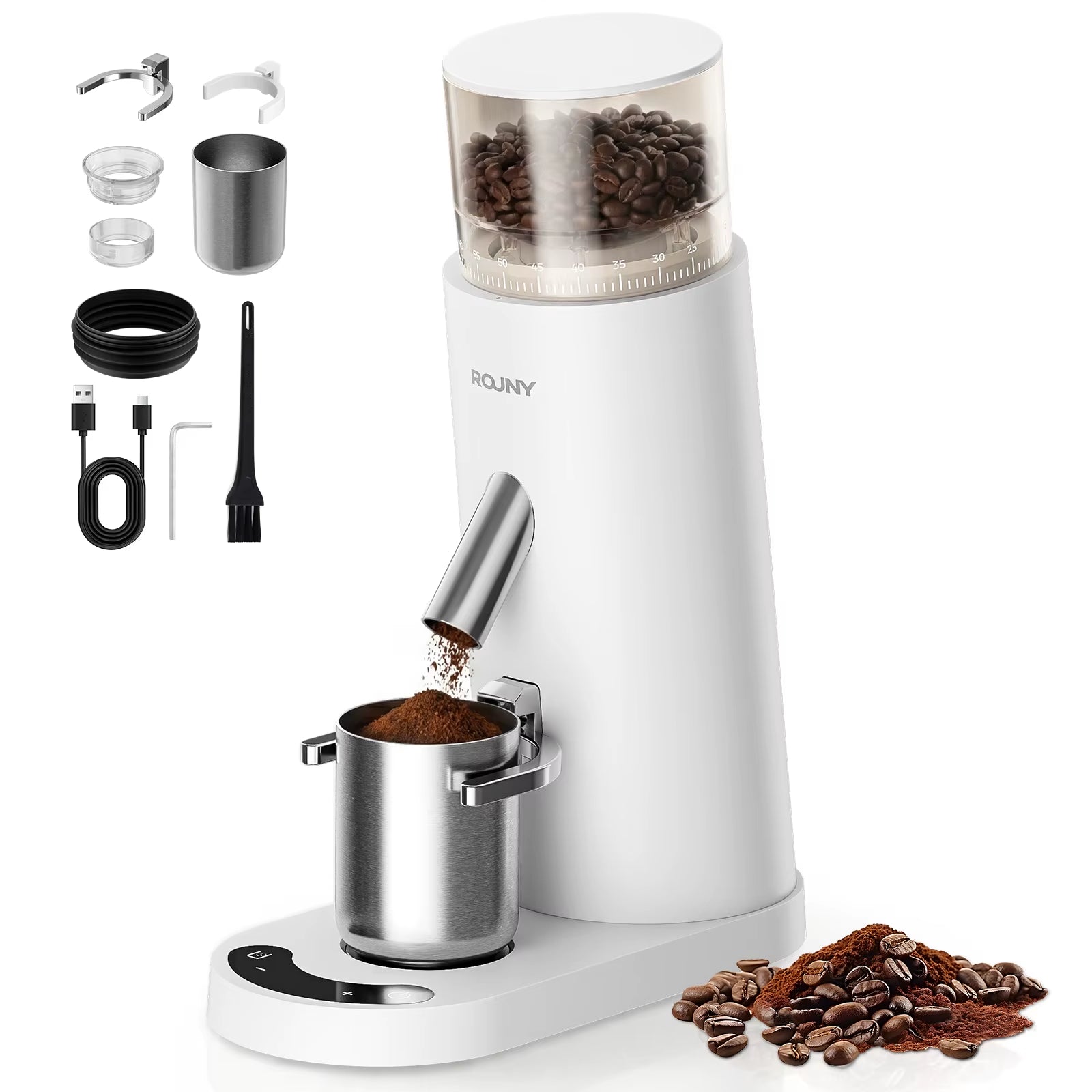 Wireless Rechargeable Burr Coffee Grinder with 60 Adjustable Settings, Portable Electric Bean Mill, Anti-Static Low Residue Design