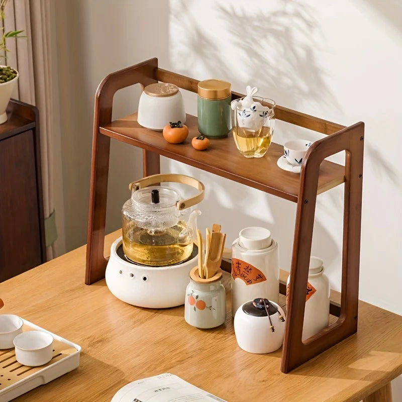 Double-Layer Desktop Cup Holder and Utensil Storage Rack for Coffee and Tea Sets - Optimal Table Organizer and Thoughtful Gift Choice