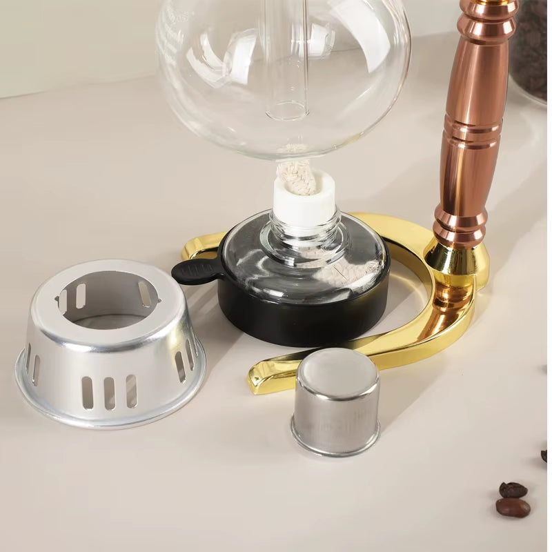Modern Minimalist Filter-Free Siphon Coffee Maker Home-Use Brewing Set Transparent Glass Stainless Steel Components 3/5 Cup