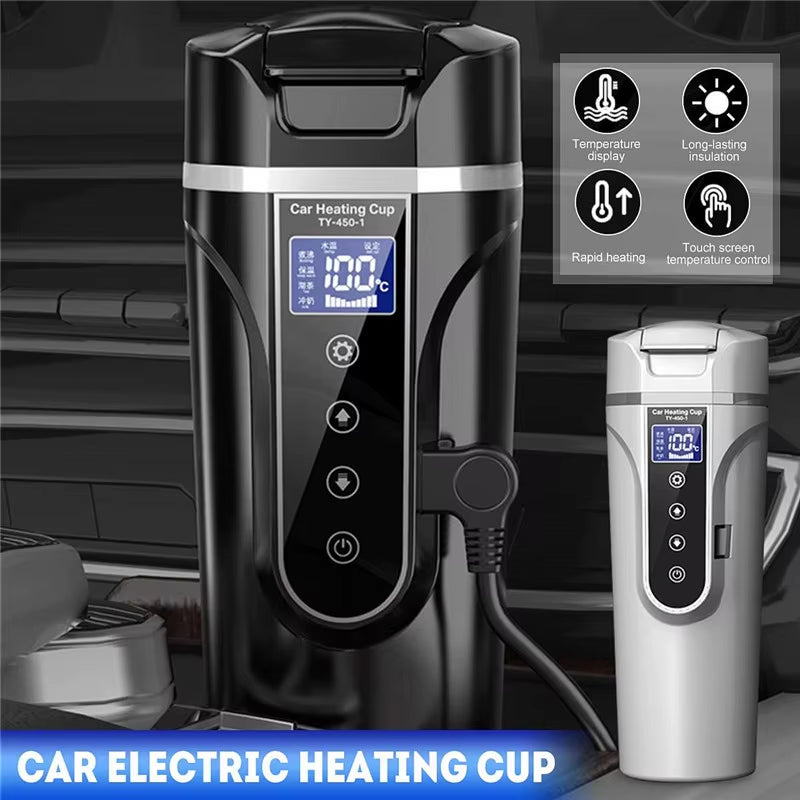 Portable Electric Car Kettle with Adjustable Temperature Control and Dry Burn Protection for Coffee and Tea