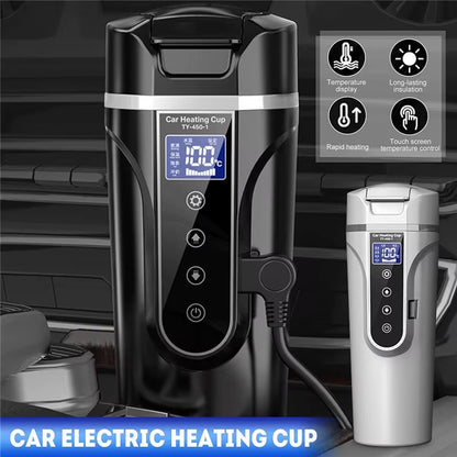 Portable Electric Car Kettle with Adjustable Temperature Control and Dry Burn Protection for Coffee and Tea