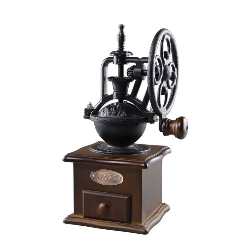 Manual Wooden Coffee Grinder - Retro Ferris Wheel Hand Crank Coffee Mill for Kitchen Use
