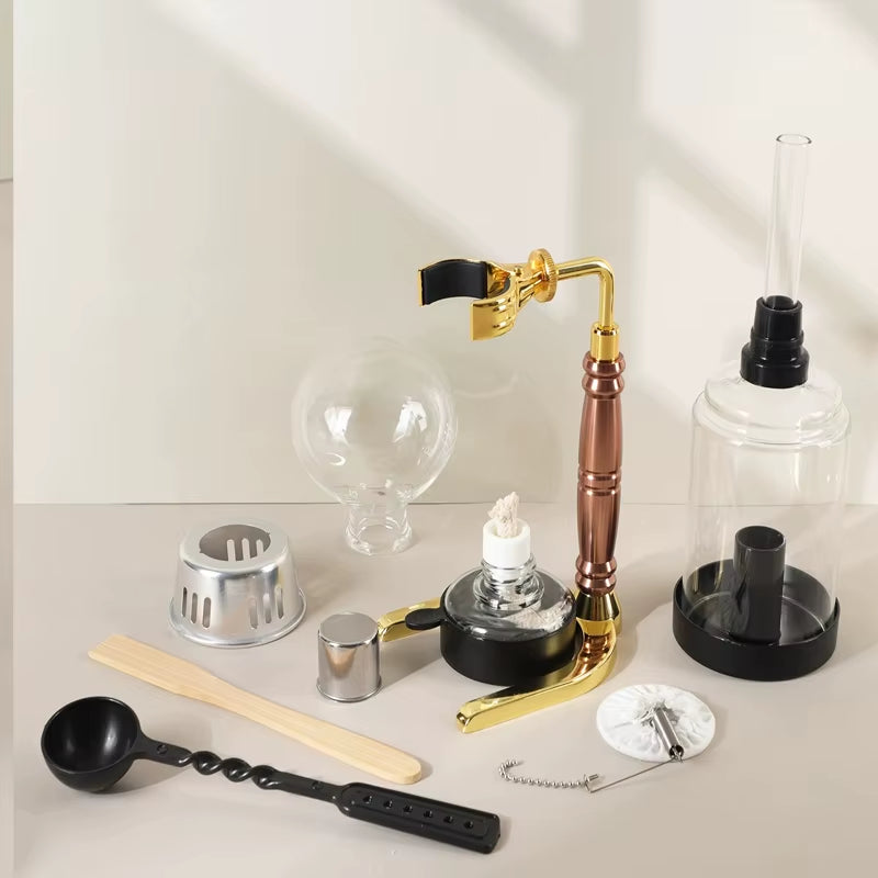 Modern Minimalist Filter-Free Siphon Coffee Maker Home-Use Brewing Set Transparent Glass Stainless Steel Components 3/5 Cup