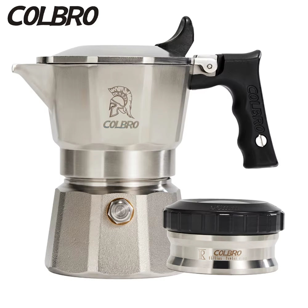 COLBRO Stainless Steel Portable Moka Pot Coffee Maker Set with Dosing Ring Funnel & Tamper All-In-One Home Barista Espresso Kit