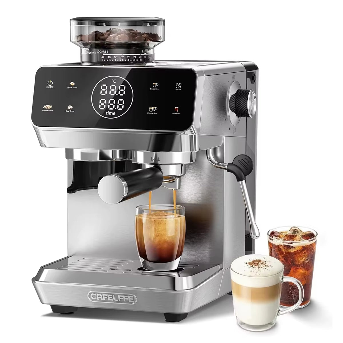 CAFELFFE MK-903 Espresso Machine with Integrated Grinder, Milk Frother, Cold Extraction, Touchscreen Control, 1500W - Ideal for Home and Office Use