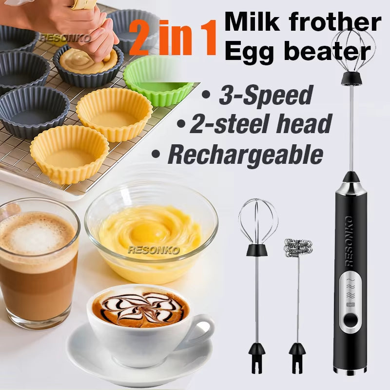 Automatic USB Rechargeable Stainless Steel Handheld Milk Frother and Coffee Mixer - Electric Matcha Whisk and Foam Maker M005