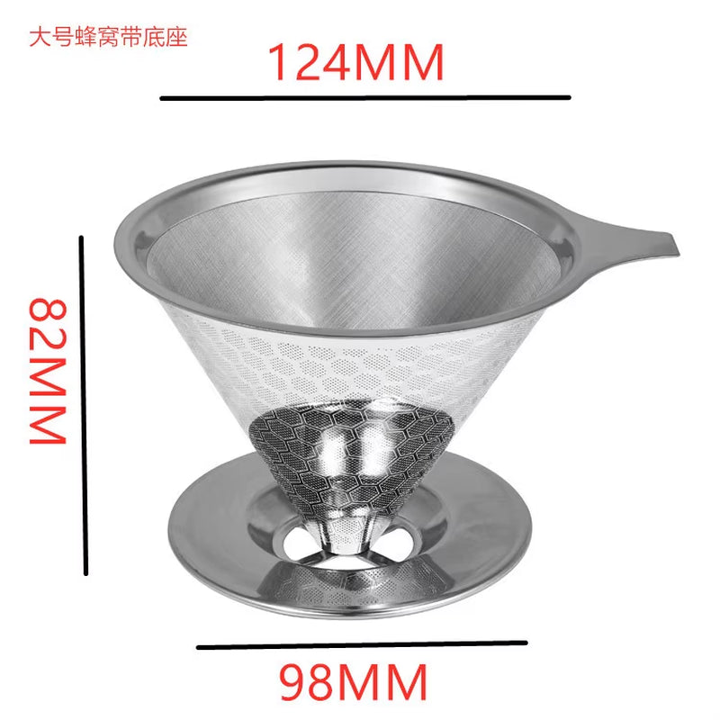 Portable American-Style Stainless Steel Coffee Filter Pour-Over Funnel with Reusable Mesh Basket - 300ml Capacity for Drip Tea Brewing in the Kitchen