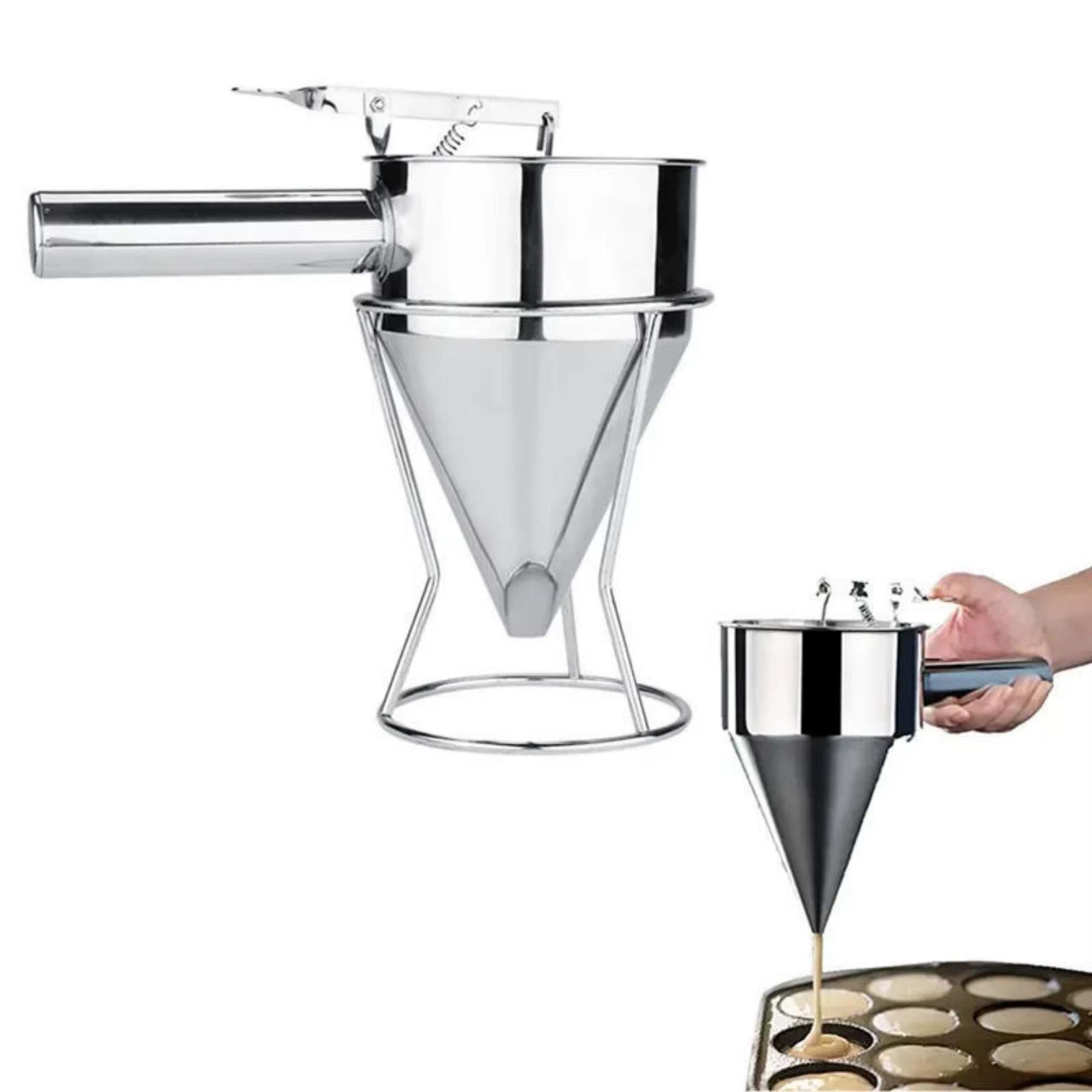 Tecfd 1.2L Stainless Steel Battery Dispenser Funnel Model HF1.2 with Stand and Manual Control Lever for Decorative Use