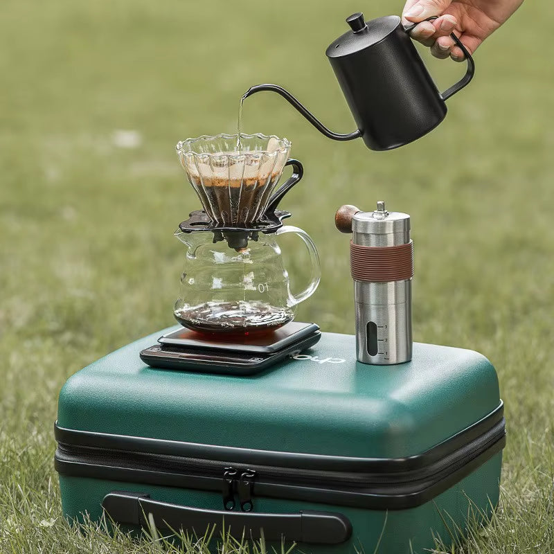 600 Ml OEM 11-13 Piece Coffee Kit Pour over Set Kettle Digital Scale Glass Server Manual Grinder Travel Coffee Set for Gift