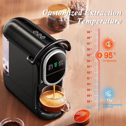 4-in-1 Capsule Coffee Machine with 20 Bar Pressure, 7-Level Water Adjustment, Hot & Cold Brew Function, 600ml Tank for Home and Office Use