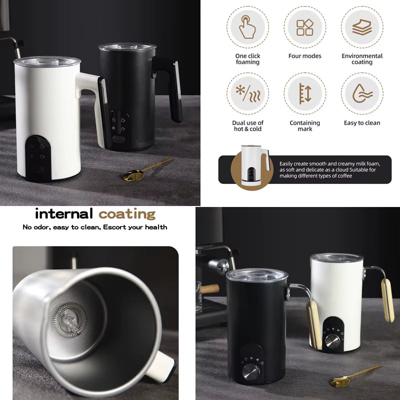 350ML Milk Steamer Dual Use Automatic Cold Foam Maker Espresso Barista Tools 4 Modes Electric Coffee White Milk Frother Machine