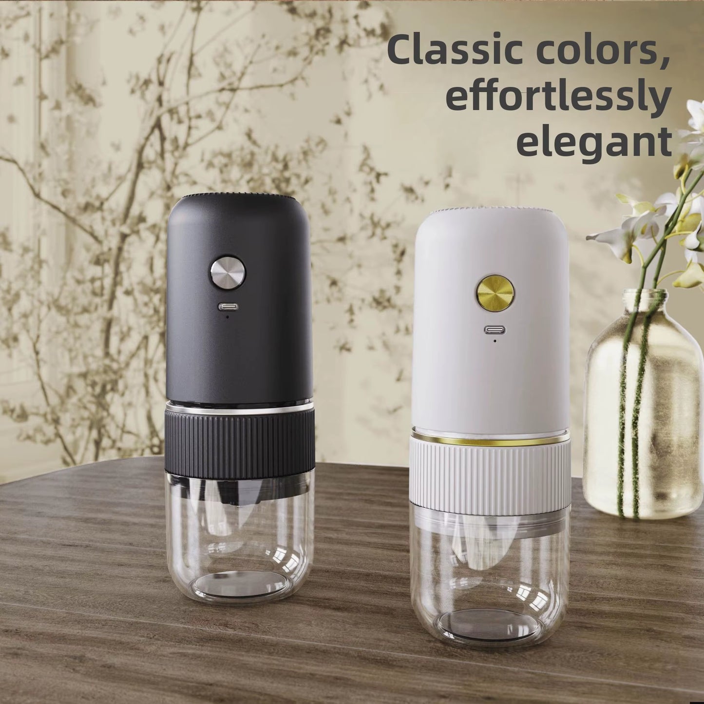 Electric Italian-Style Hand-Brewed Coffee Bean Grinder Adjustable Coarseness Small Household Conical Burr Grinder Plastic