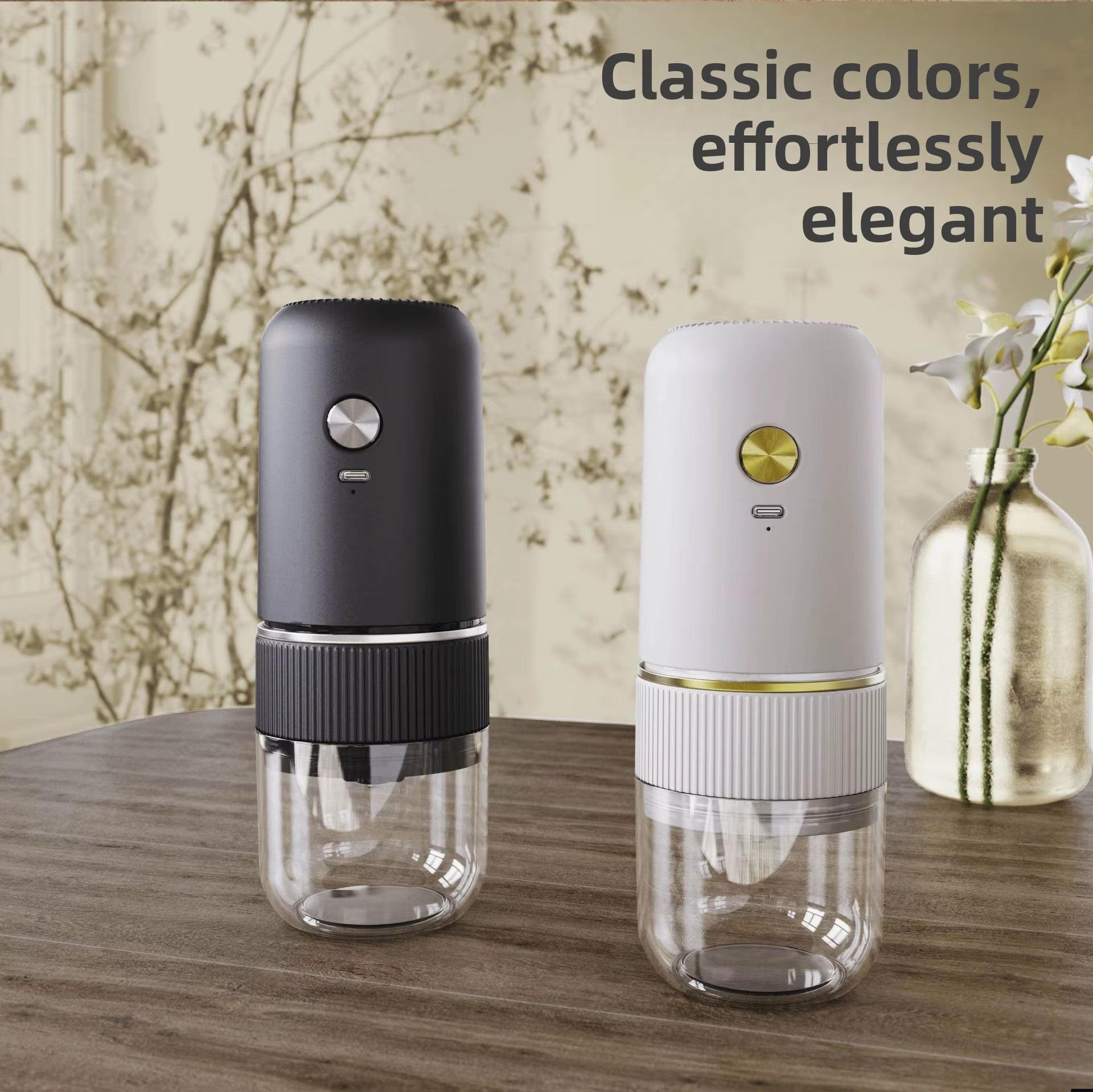 Electric Italian-Style Hand-Brewed Coffee Bean Grinder Adjustable Coarseness Small Household Conical Burr Grinder Plastic