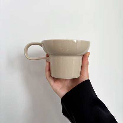 Bloomsip Nordic Beige Chubby Ceramic Coffee Mugs Stackable Porcelain Food Grade Dishwasher Microwave Safe Gift Custom Logo OEM