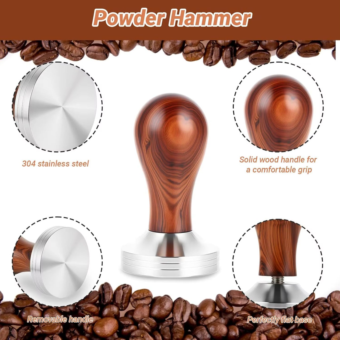 51Mm 53Mm 58Mm Espresso Tamper Accessory Set Practical Coffee Making Gadgets for Home Cafe Daily Brewing Latte Art Production