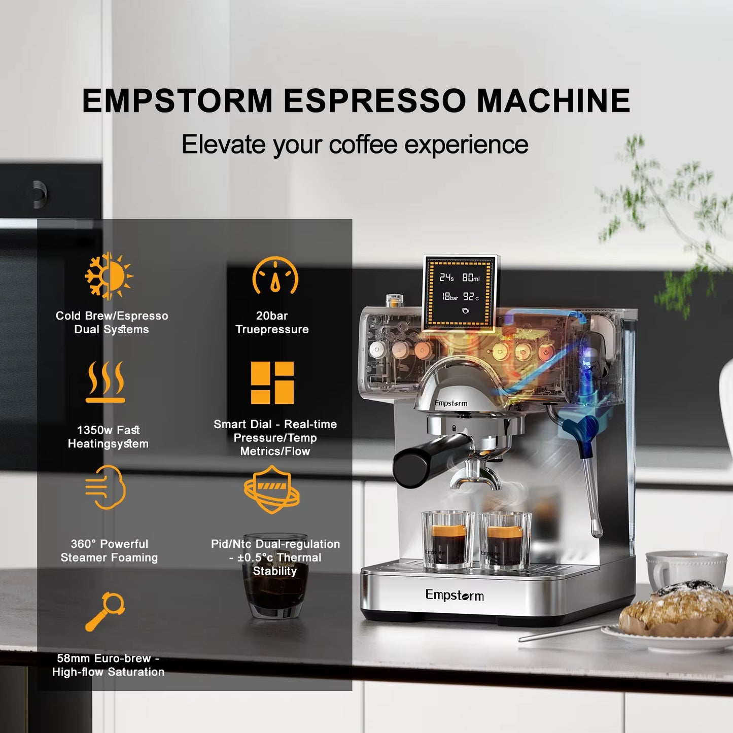 CB2 Aluminum Electric Semi-Automatic Cold Brew Espresso Coffee Maker with Temperature Control for Portable Hotel Use