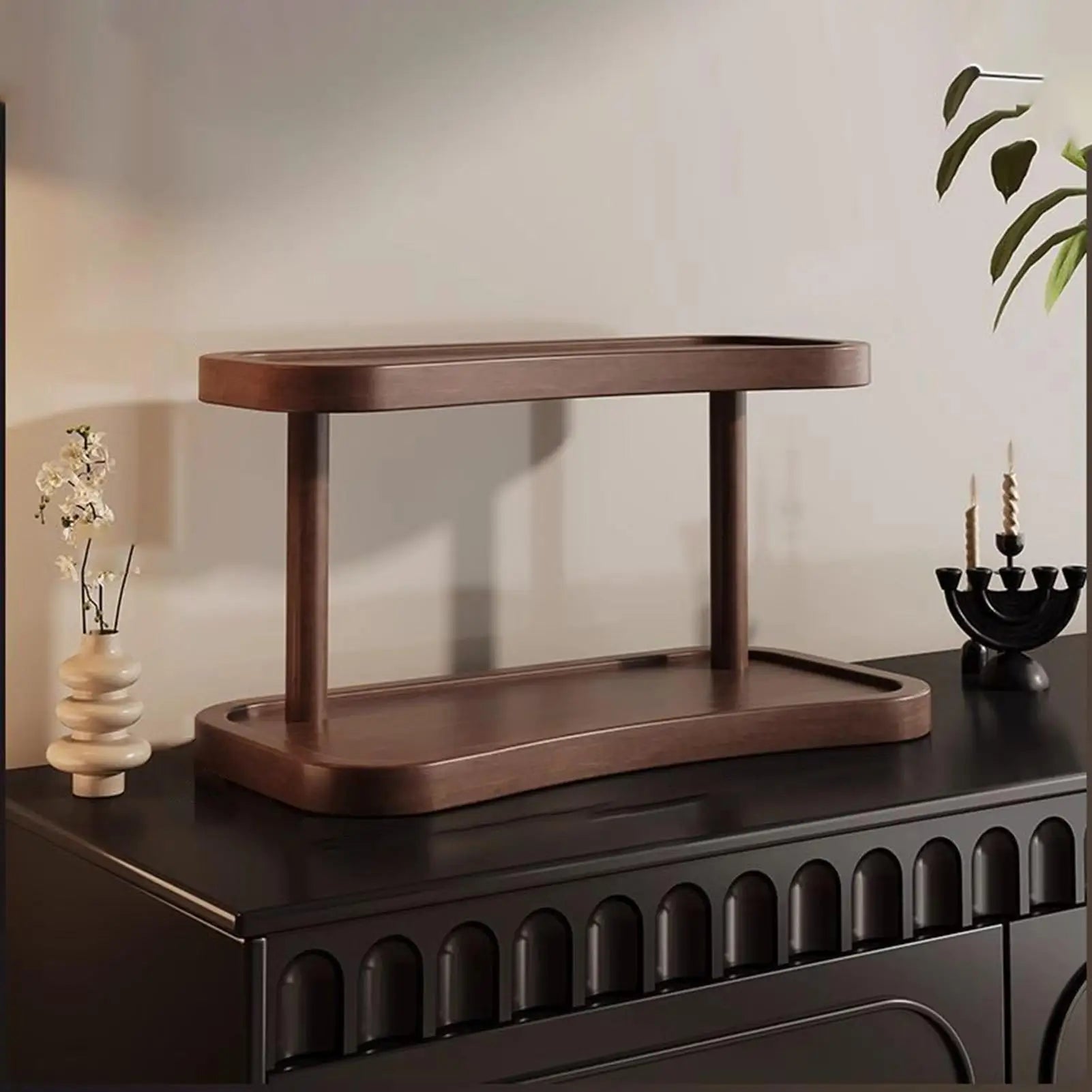 2-Tier Wooden Desktop Organizer for Cosmetics, Beverage Mugs, and Fragrance Display