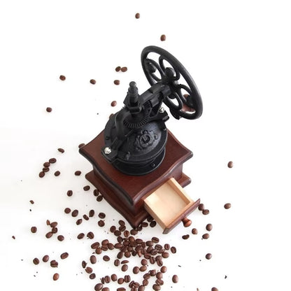 Manual Wooden Coffee Grinder - Retro Ferris Wheel Hand Crank Coffee Mill for Kitchen Use