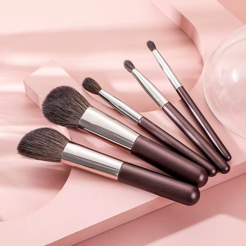 Premium Mini Coffee Makeup Brush Set with Goat Hair in Travel Bag - Fluffy Facial Brushes from Private Label Factory for Direct Wholesale Supply