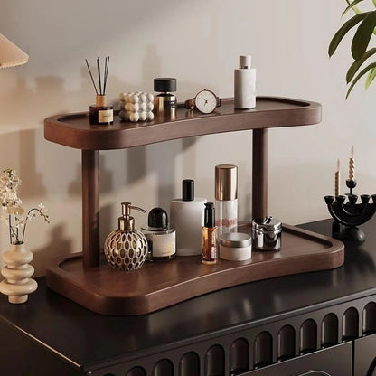 2-Tier Wooden Desktop Organizer for Cosmetics, Beverage Mugs, and Fragrance Display
