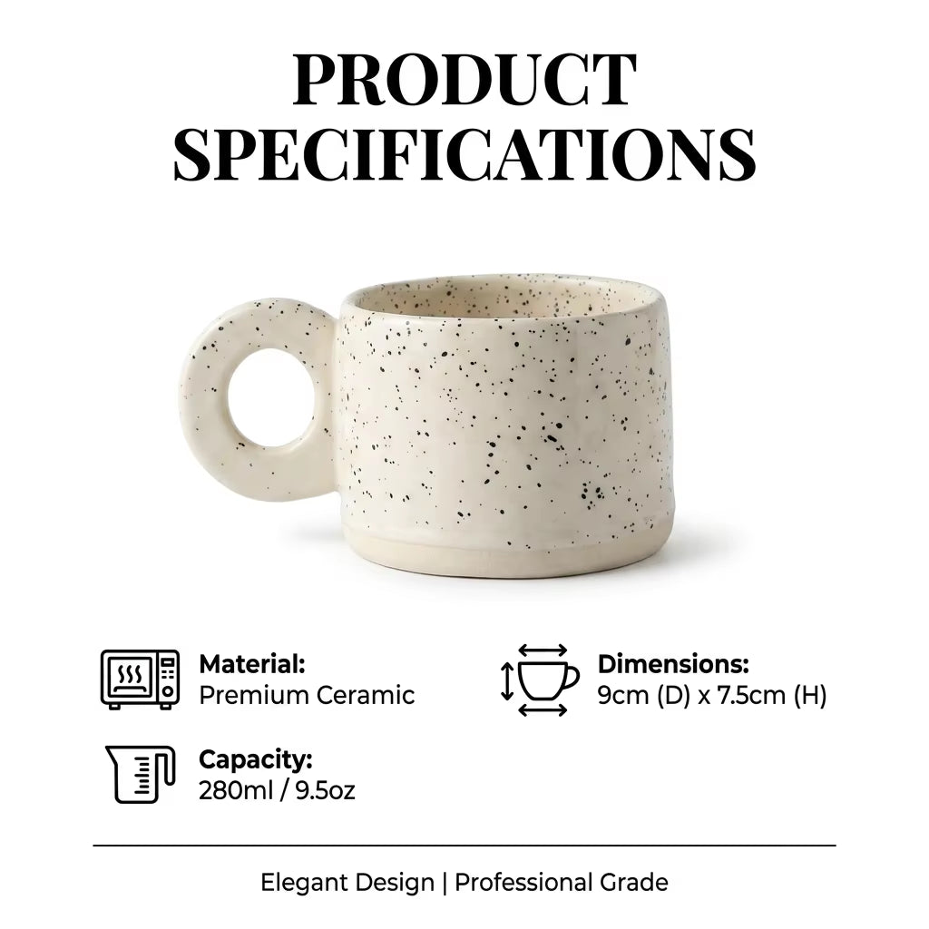 Bloomsip Nordic Speckled Ceramic Funny Coffee Cups Ring Handle Ink Dot Porcelain Food Grade Mug Wholesale Custom Logo Aesthetic