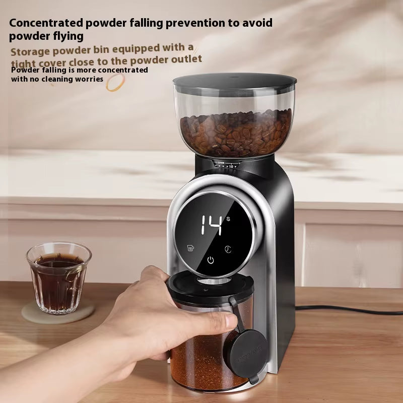 Electric Italian Coffee Bean Grinder with Smart Screen Display and Adjustable Thickness for Home Use