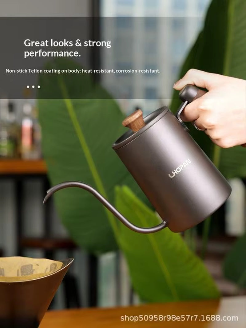 Cross-Border Pour Over Kettle - 304 Stainless Steel with Solid Wood Handle, Modern Minimalist Gooseneck Design
