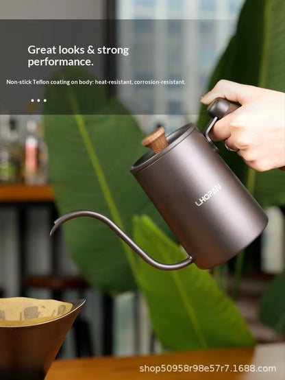 Cross-Border Pour Over Kettle - 304 Stainless Steel with Solid Wood Handle, Modern Minimalist Gooseneck Design