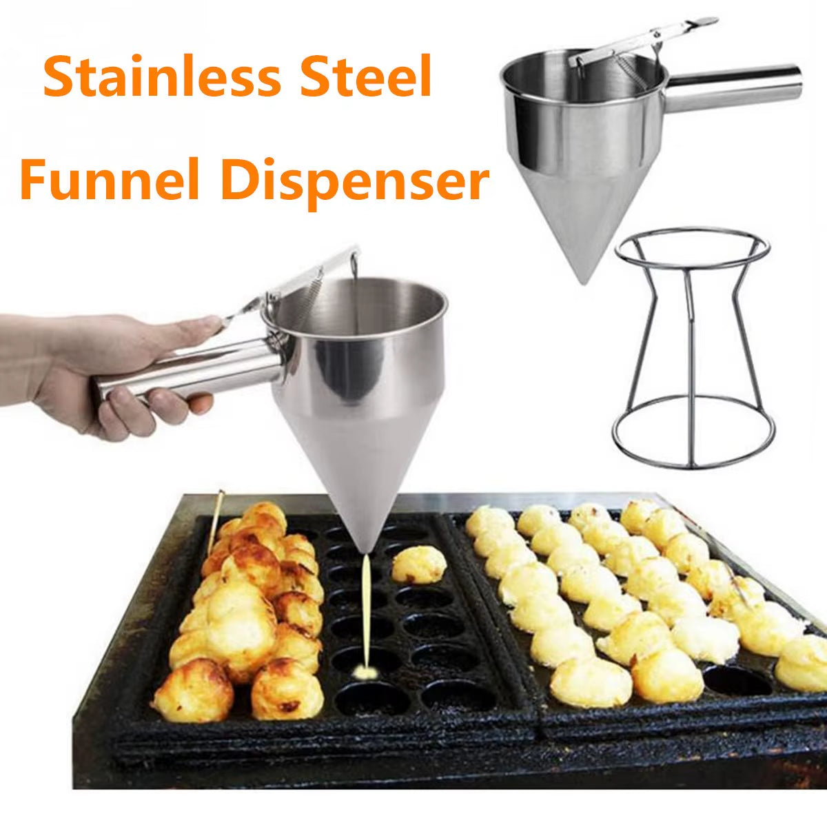 Tecfd 1.2L Stainless Steel Battery Dispenser Funnel Model HF1.2 with Stand and Manual Control Lever for Decorative Use
