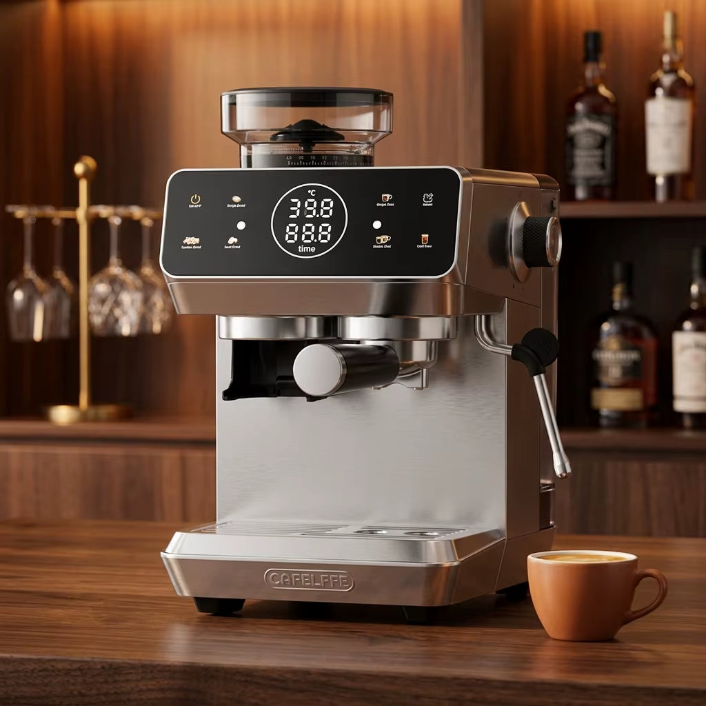 Professional All-In-One Stainless Steel Semi-Automatic Espresso Machine with 20 Bar Pressure and Hot Water System for Home and Office Use