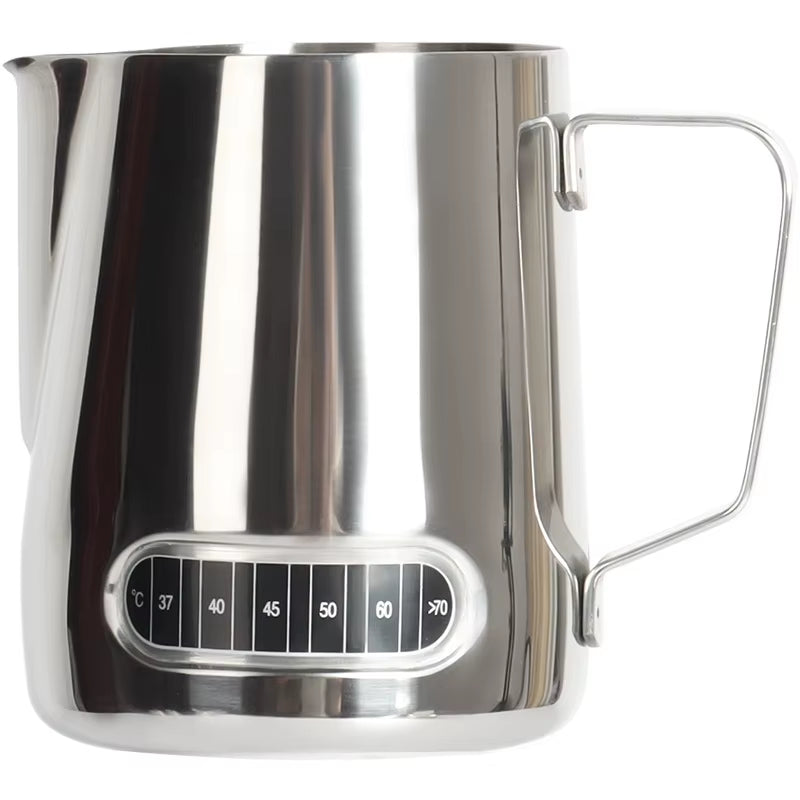 Stainless Steel Milk Frothing Pitcher with Precision Spout - Professional Grade Measuring Cup for Coffee Art