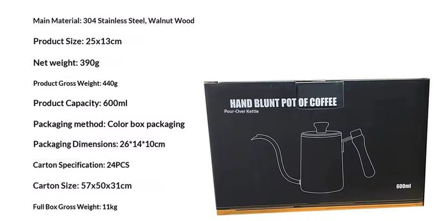 Cross-Border Pour Over Kettle - 304 Stainless Steel with Solid Wood Handle, Modern Minimalist Gooseneck Design